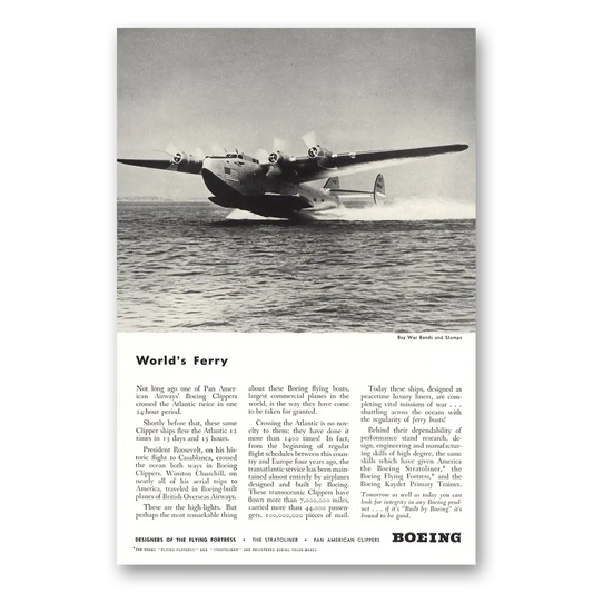 1943 Boeing Flying Fortress Worlds Ferry Pan American Airways Vintage Magazine Print Ad