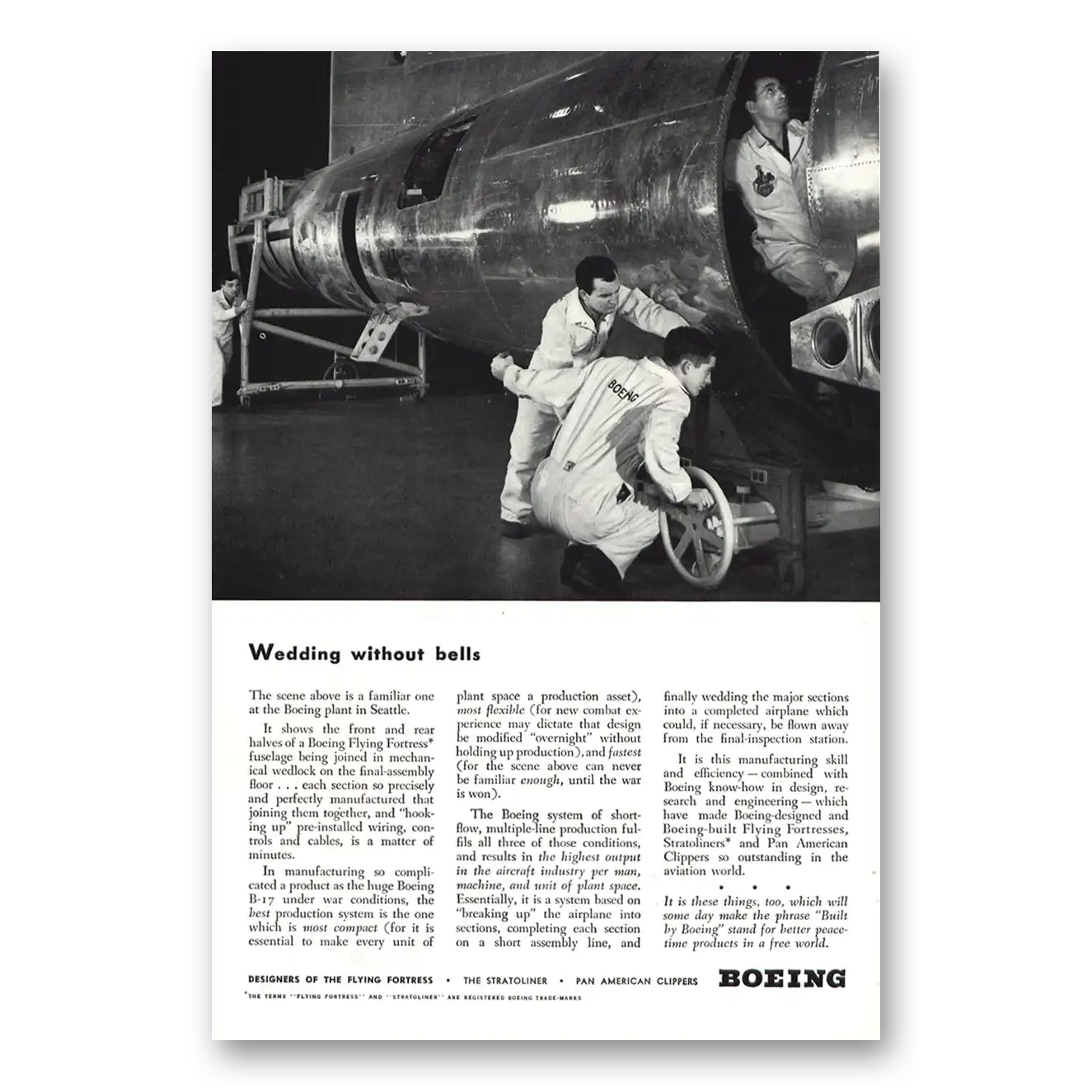 1943 Boeing Flying Fortress Wedding Without Bells Vintage Magazine Print Ad