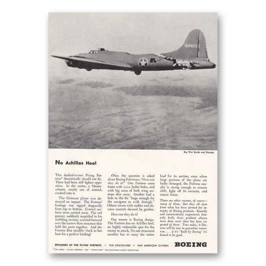 1943 Boeing Flying Fortress No Achilles Heel Flying Fortress Vintage Magazine Print Ad