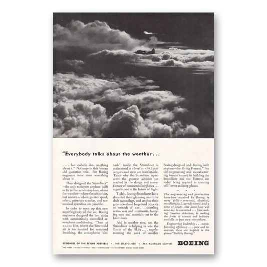 1943 Boeing Stratoliner Everybody Talks About the Weather Vintage Magazine Print Ad