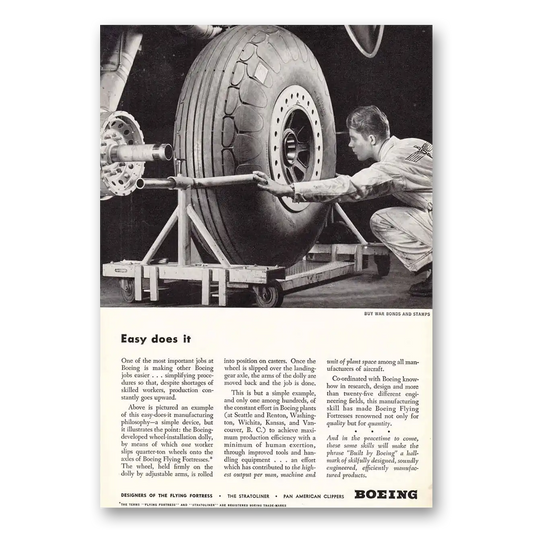 1943 Boeing Flying Fortress Wheel Installation Dolly Vintage Magazine Print Ad