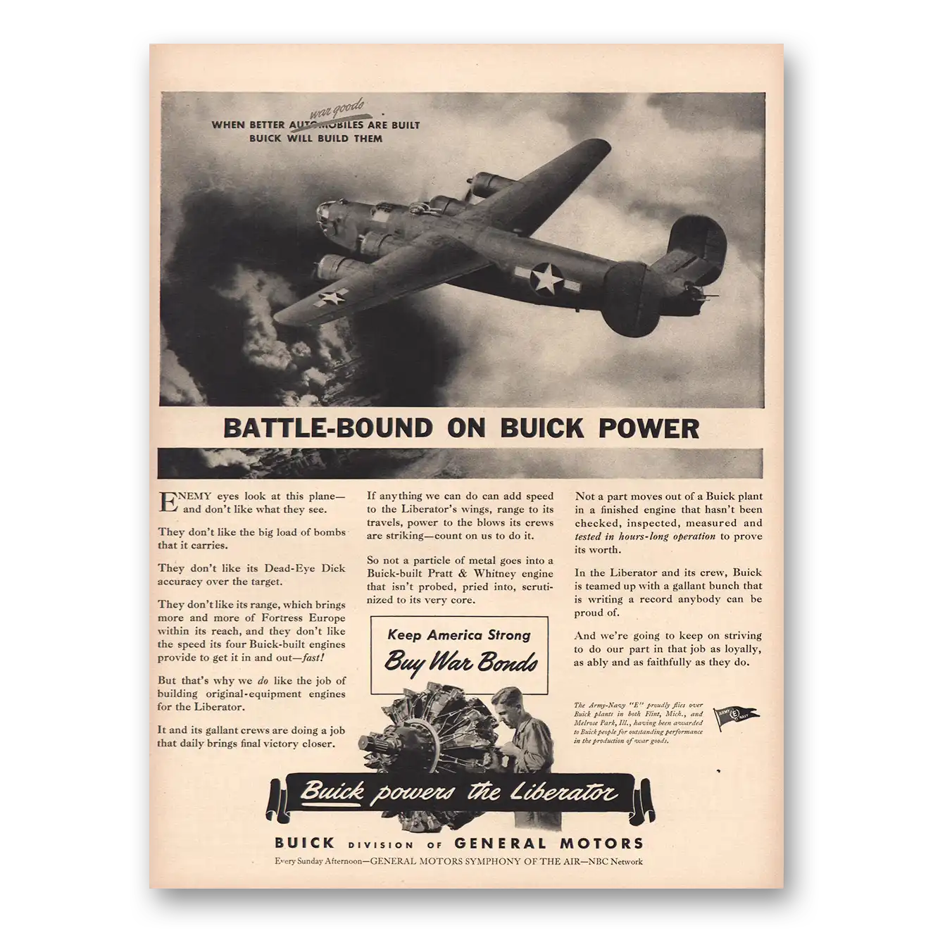 1943 Buick Battle Bound on Buick Power Vintage Magazine Print Ad