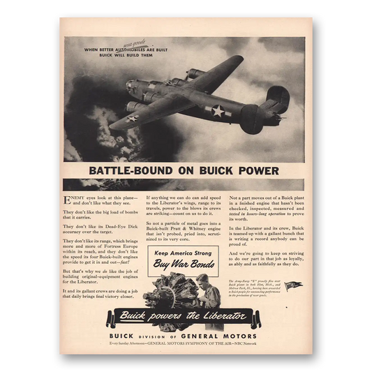 1943 Buick Battle Bound on Buick Power Vintage Magazine Print Ad