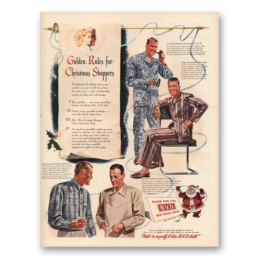 1943 BVD Company Golden Rules for Christmas Shoppers Vintage Magazine Print Ad