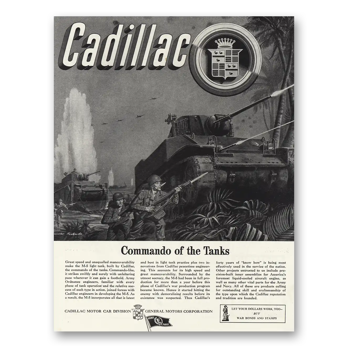 1943 Cadillac Commando of the Tanks Vintage Magazine Print Ad
