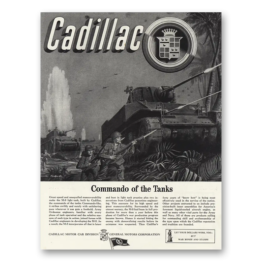 1943 Cadillac Commando of the Tanks Vintage Magazine Print Ad