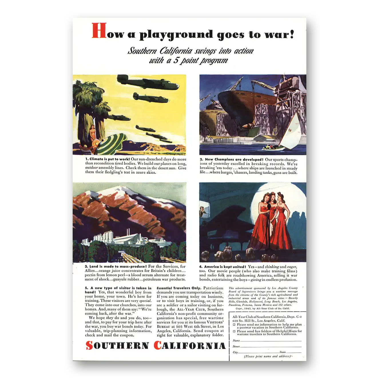 1943 Southern California How a Playground Goes to War Vintage Magazine Print Ad