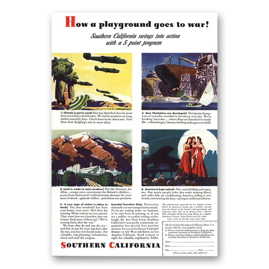 1943 Southern California How a Playground Goes to War Vintage Magazine Print Ad