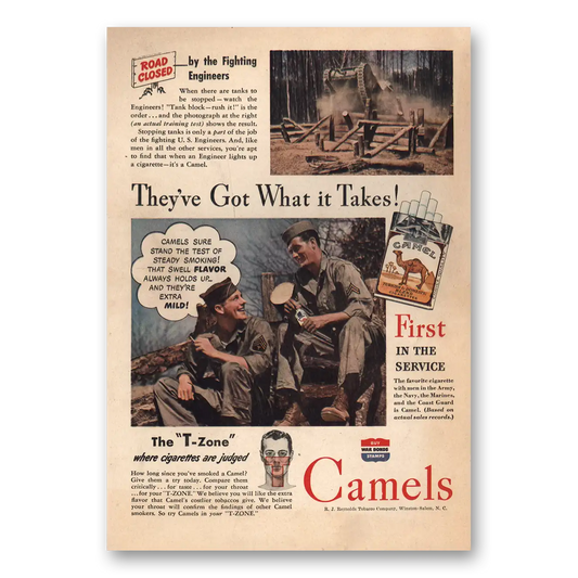 1943 Camel Cigarettes Road Closed Fighting Engineers Vintage Magazine Print Ad