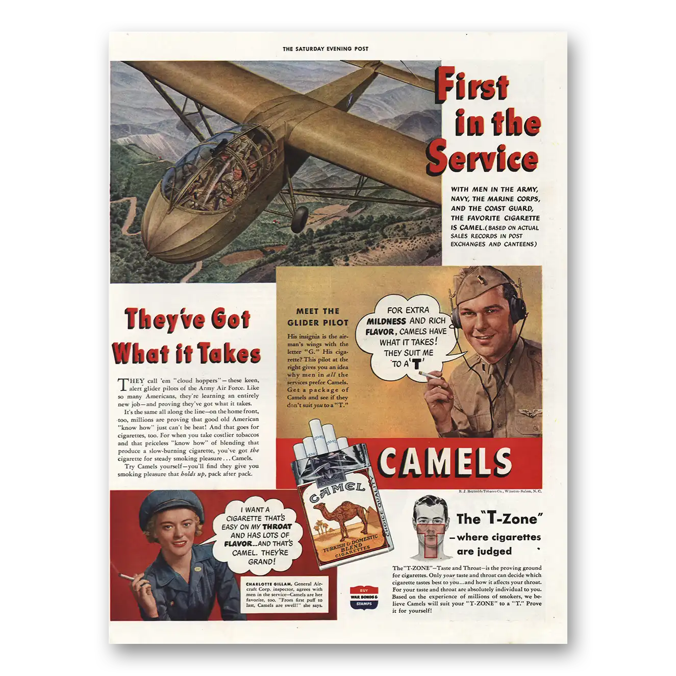 1943 Camel Cigarettes First In the Service Vintage Magazine Print Ad