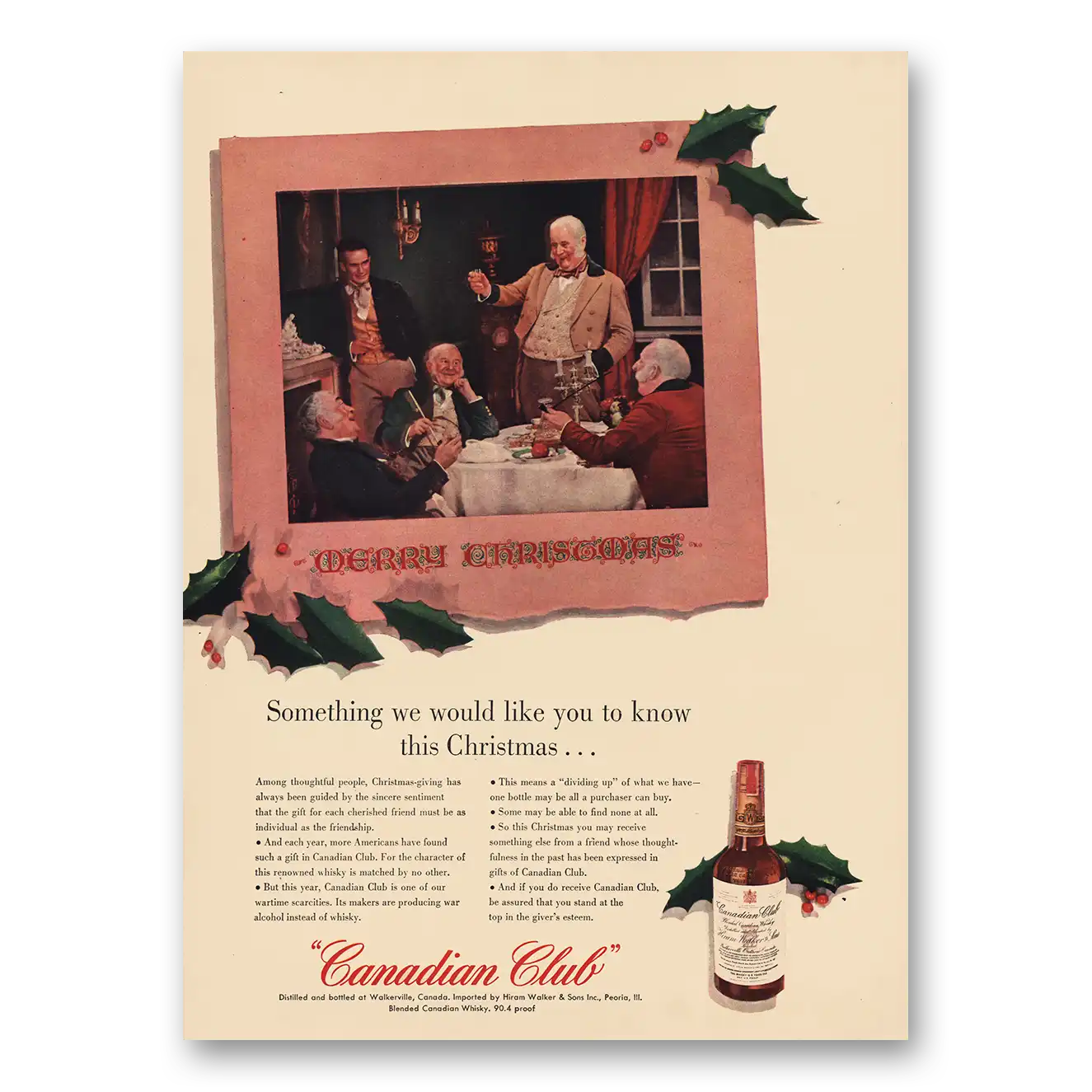 1943 Canadian Club Would Like You to Know This Christmas Vintage Magazine Print Ad