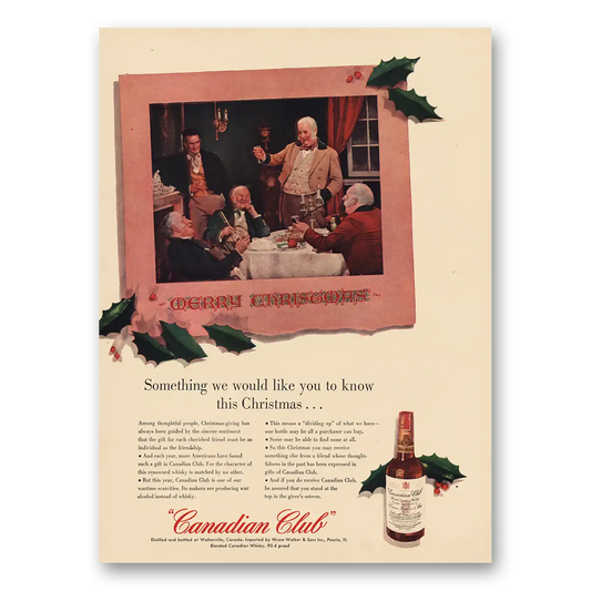 1943 Canadian Club Would Like You to Know This Christmas Vintage Magazine Print Ad