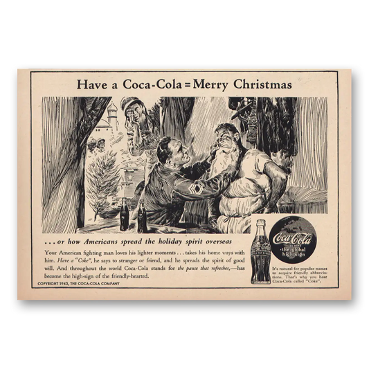 1943 Coca Cola Holiday Spirit Overseas Vintage Magazine Print Ad