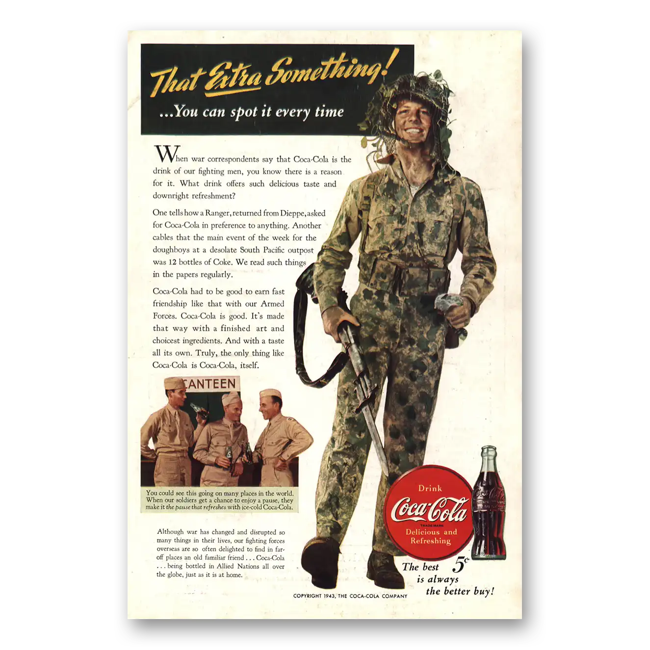 1943 Coca Cola That Extra Something You Can Spot It Every Time Vintage Magazine Print Ad