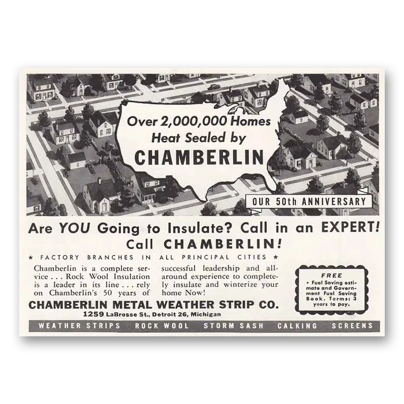 1943 Chamberlin Weather Strips Homes Heat Sealed Vintage Magazine Print Ad