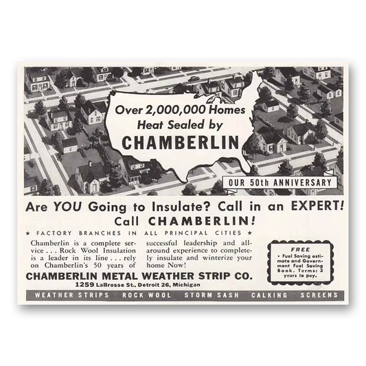 1943 Chamberlin Weather Strips Homes Heat Sealed Vintage Magazine Print Ad