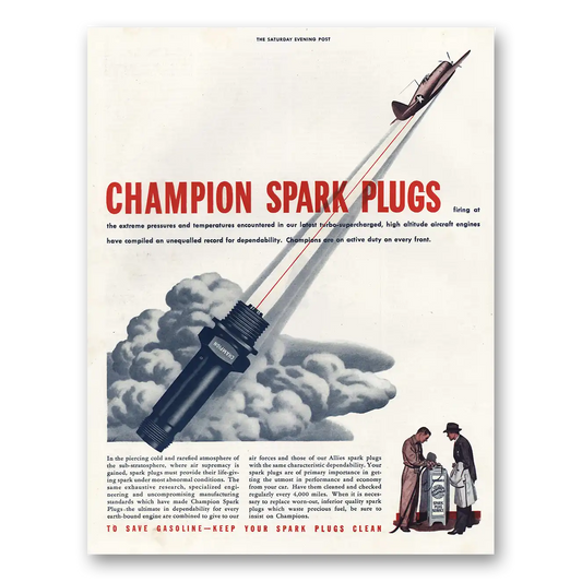 1943 Champion Spark Plugs High Altitude Aircraft Engines Vintage Magazine Print Ad