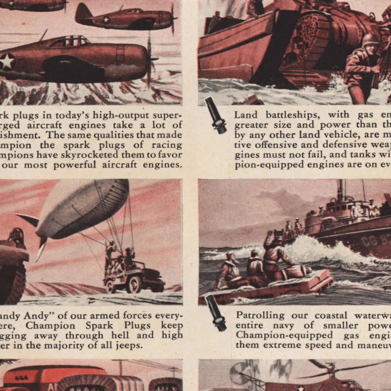 1943 Champion Spark Plugs Active Duty on Every Front Vintage Magazine Print Ad