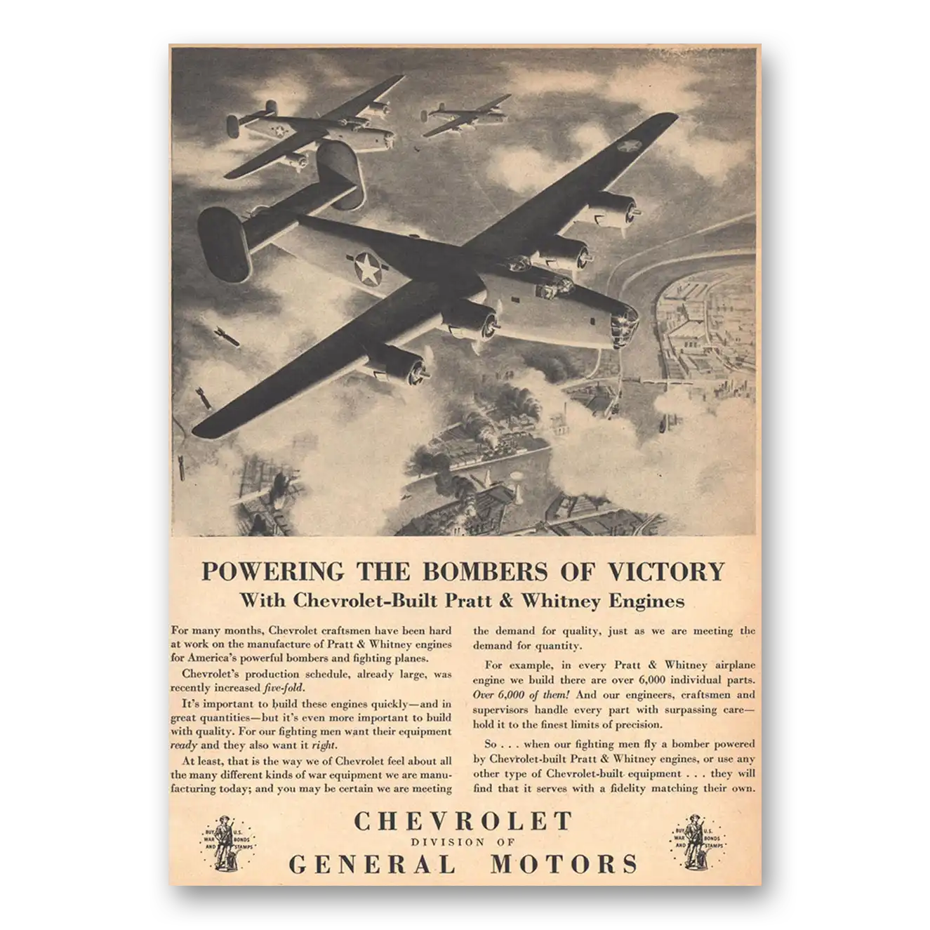 1943 Chevrolet Powering the Bombers of Victory Vintage Magazine Print Ad