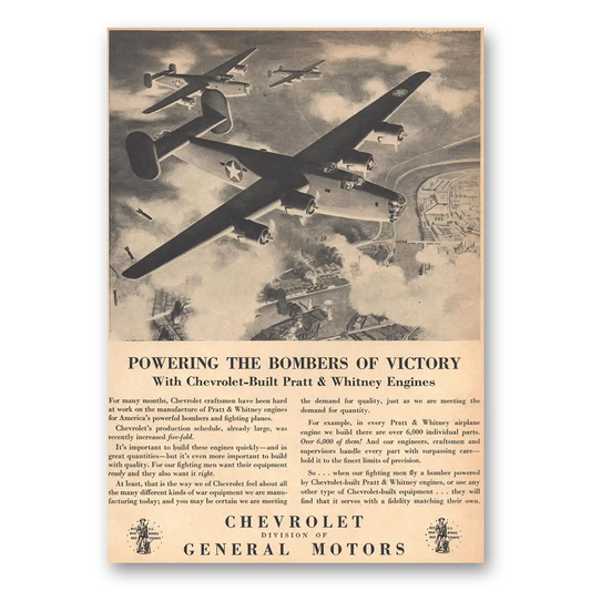 1943 Chevrolet Powering the Bombers of Victory Vintage Magazine Print Ad