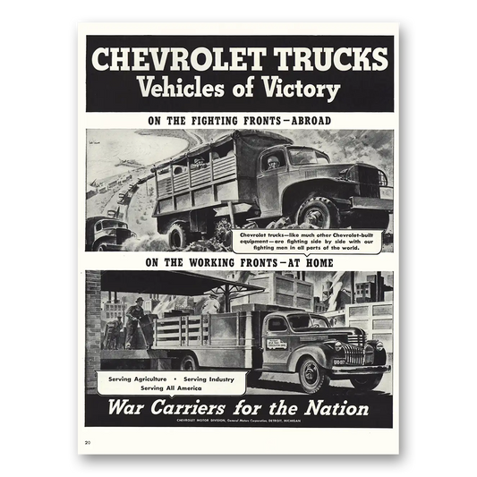 1943 Chevrolet Trucks Vehicles of Victory Vintage Magazine Print Ad