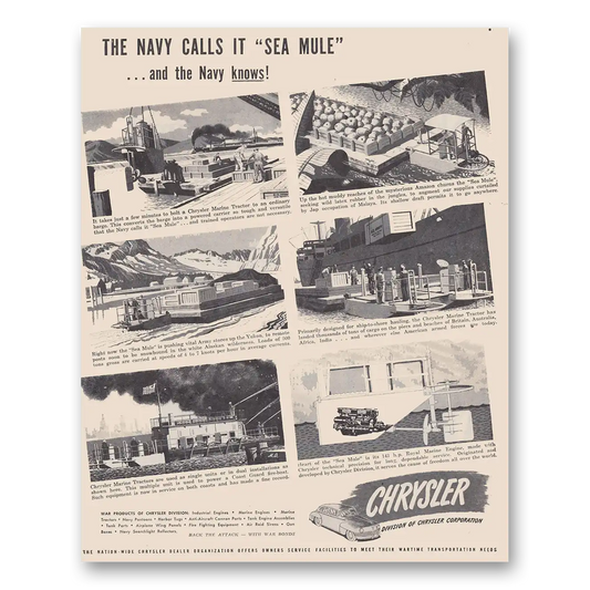 1943 Chrysler War Products Chrysler The Navy Calls It Sea Mule Vintage Magazine Print Ad