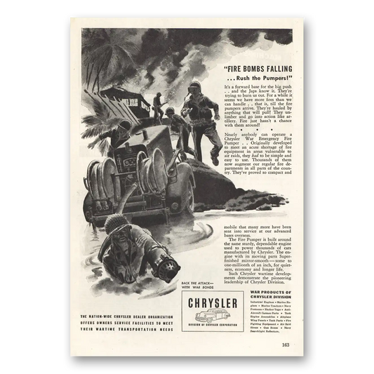 1943 Chrysler War Products Fire Bombs Falling Vintage Magazine Print Ad