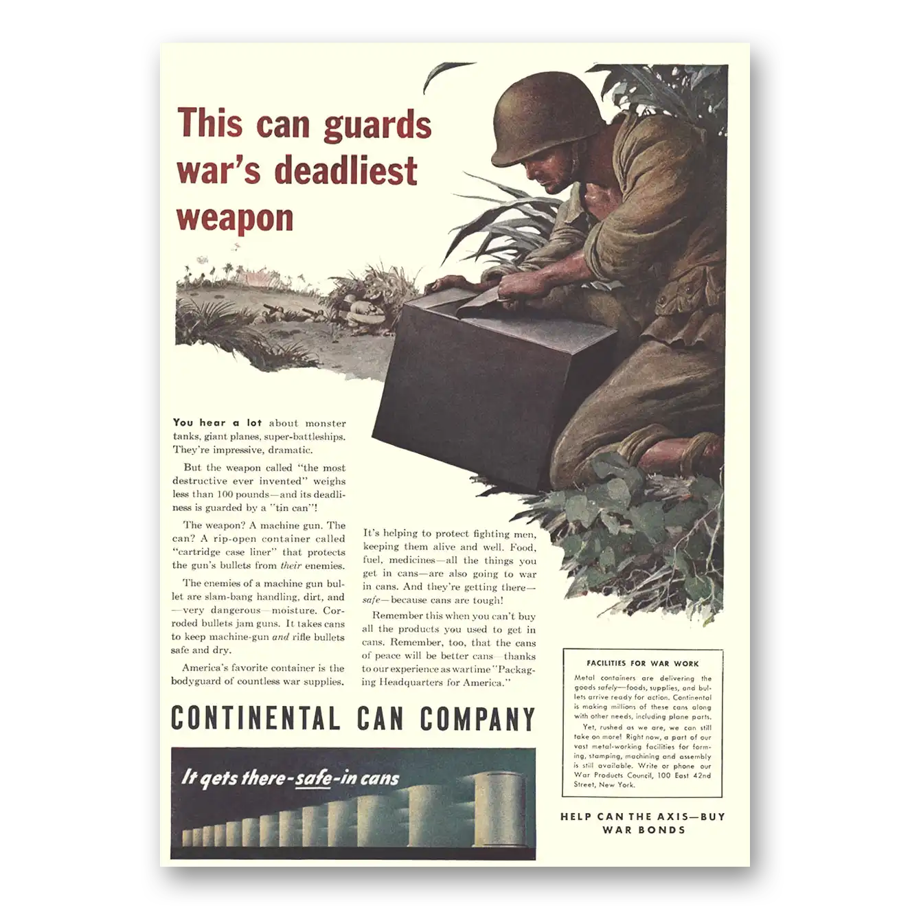 1943 Continental Can Can Guards Wars Deadliest Weapon Vintage Magazine Print Ad