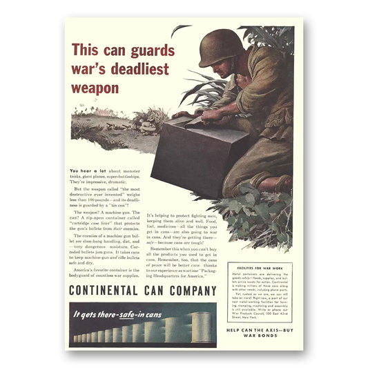 1943 Continental Can Can Guards Wars Deadliest Weapon Vintage Magazine Print Ad