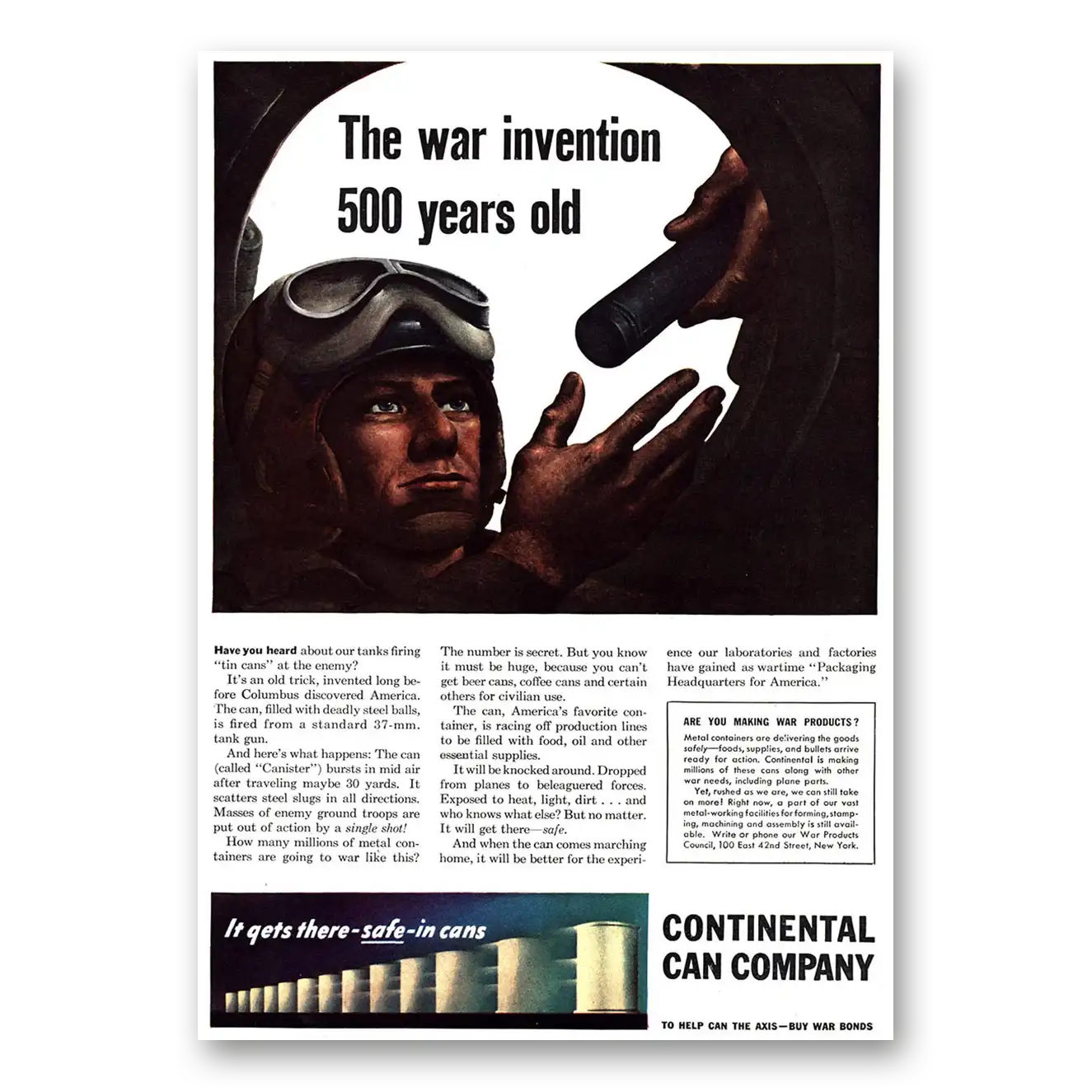 1943 Continental Can War Invention 500 Years Old Vintage Magazine Print Ad