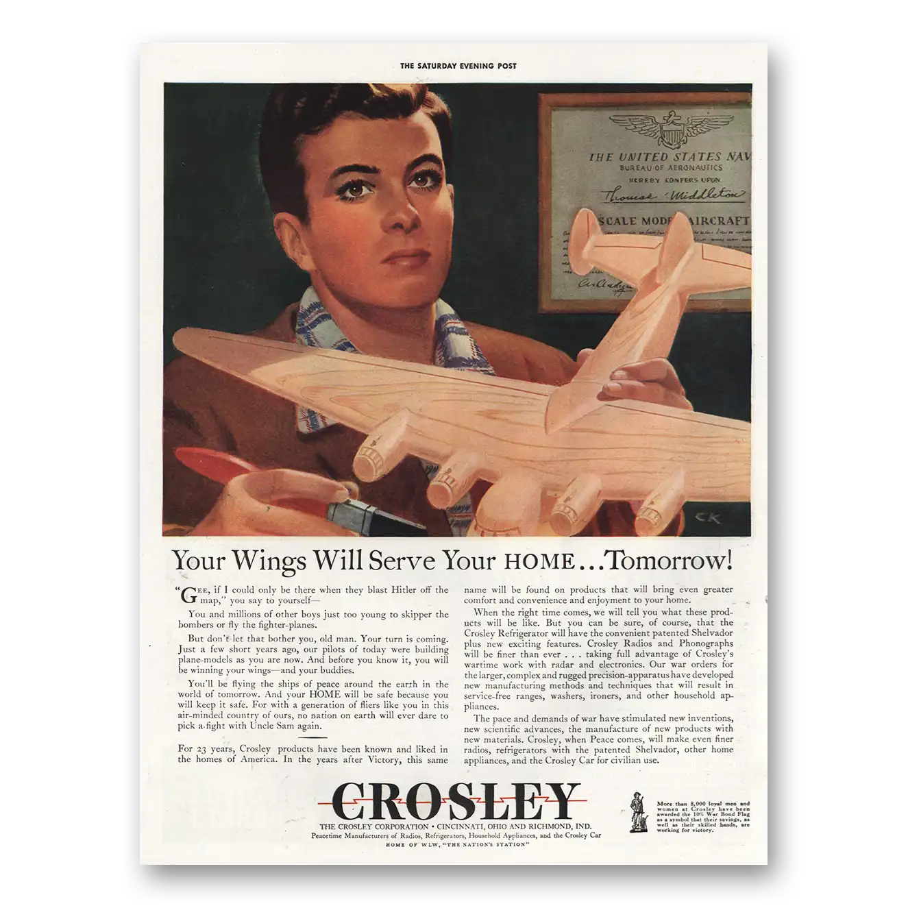 1943 Crosley Your Wings Will Serve Your Home Vintage Magazine Print Ad