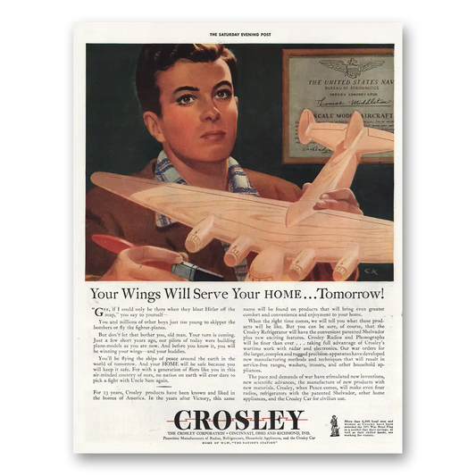 1943 Crosley Your Wings Will Serve Your Home Vintage Magazine Print Ad