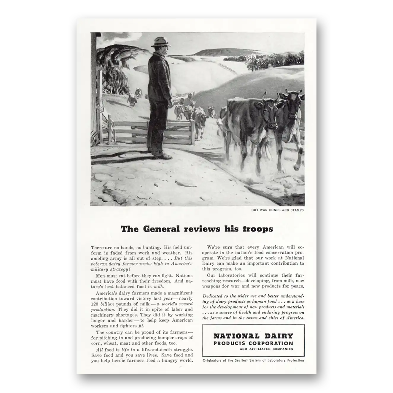 1943 National Dairy General Reviews His Troops Vintage Magazine Print Ad