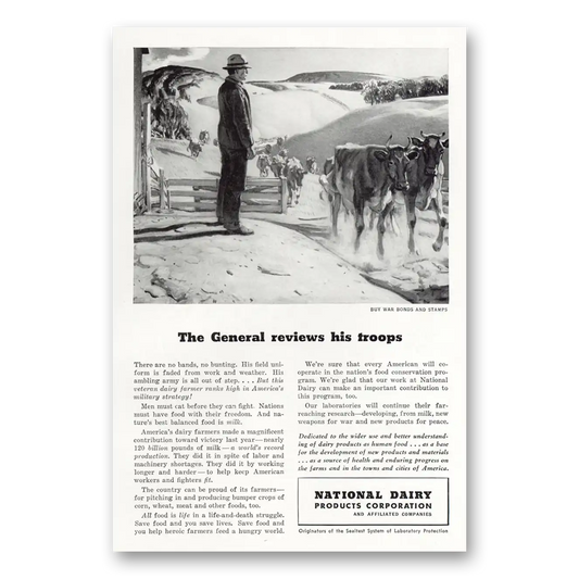 1943 National Dairy General Reviews His Troops Vintage Magazine Print Ad