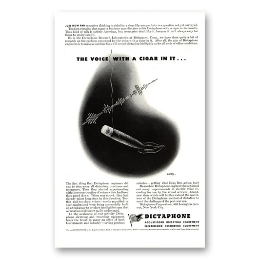 1943 Dictaphone Voice With a Cigar In It Vintage Magazine Print Ad