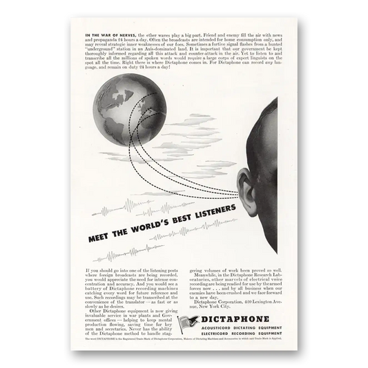 1943 Dictaphone Worlds Best Listeners Vintage Magazine Print Ad