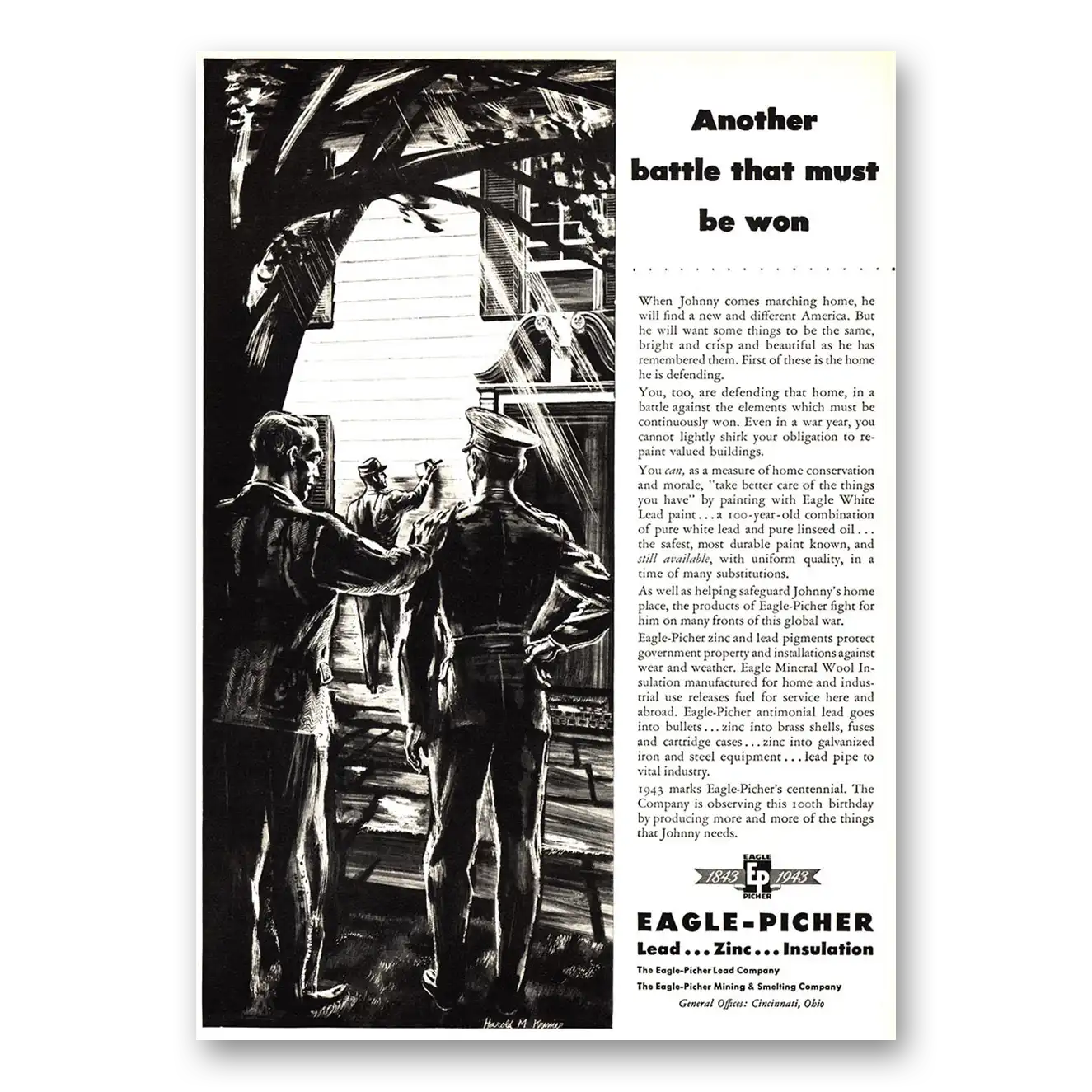 1943 Eagle Picher Another Battle That Must Be Won Vintage Magazine Print Ad