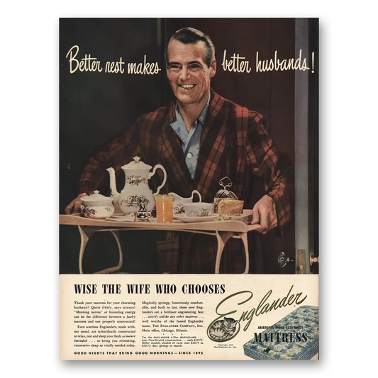 1943 Englander Mattress Wise the Wife Who Chooses Vintage Magazine Print Ad