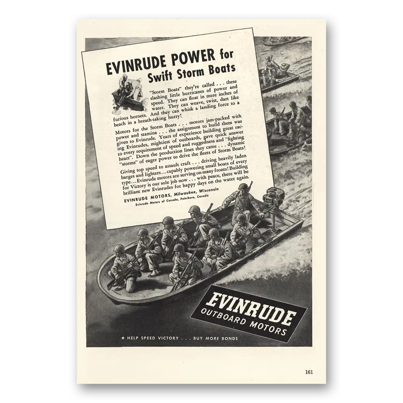 1943 Evinrude Swift Storm Boats Vintage Magazine Print Ad