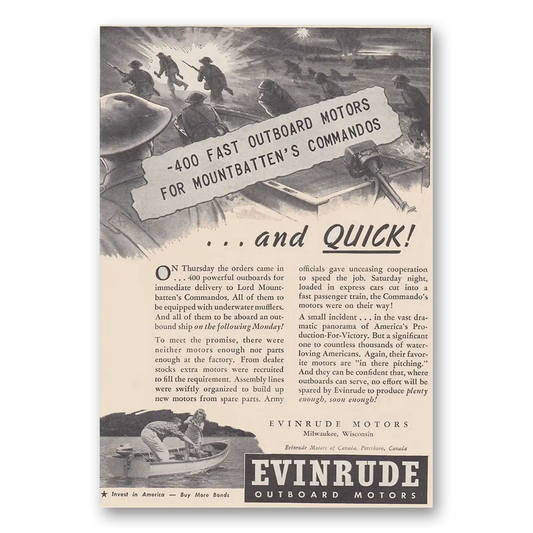 1943 Evinrude Fast Outboard Motors Vintage Magazine Print Ad