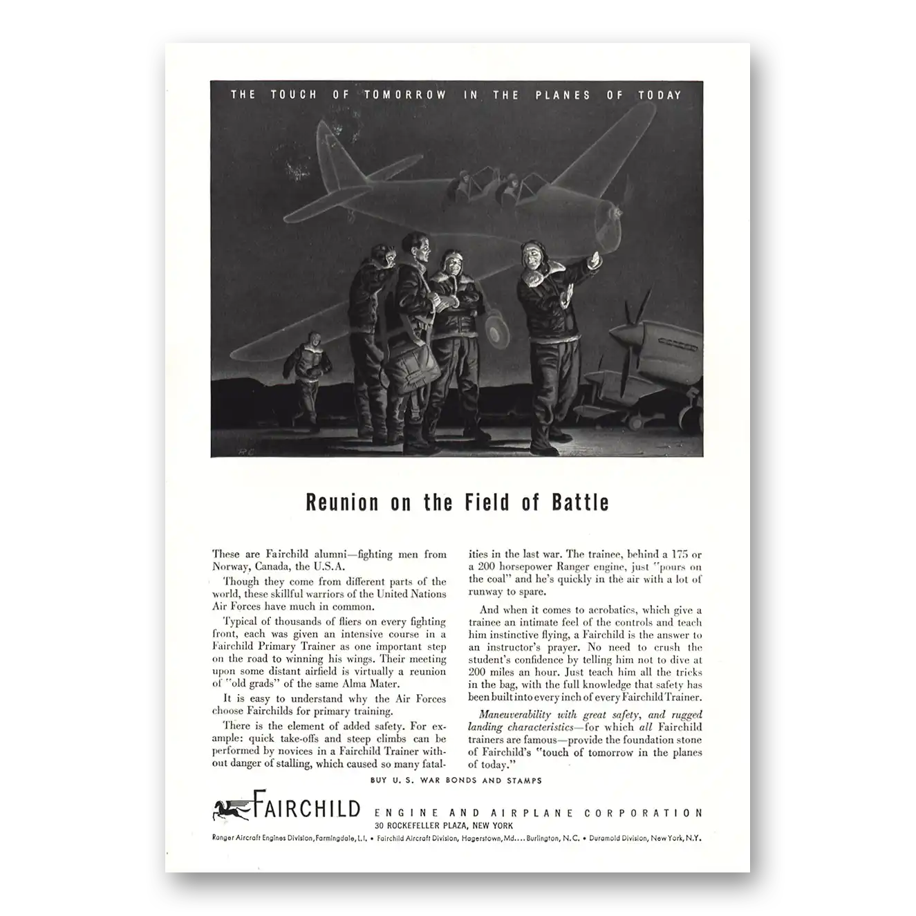 1943 Fairchild Engine Reunion Field of Battle Vintage Magazine Print Ad