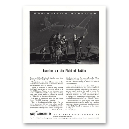 1943 Fairchild Engine Reunion Field of Battle Vintage Magazine Print Ad