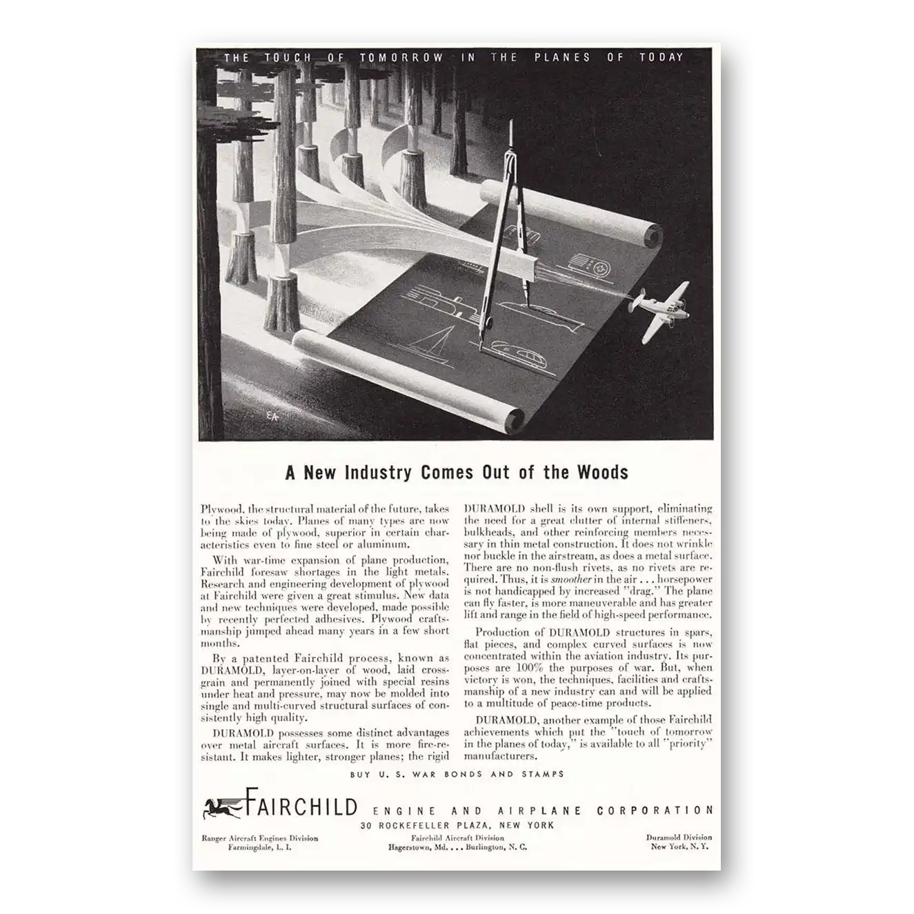 1943 Fairchild Engine Comes Out of the Woods Vintage Magazine Print Ad