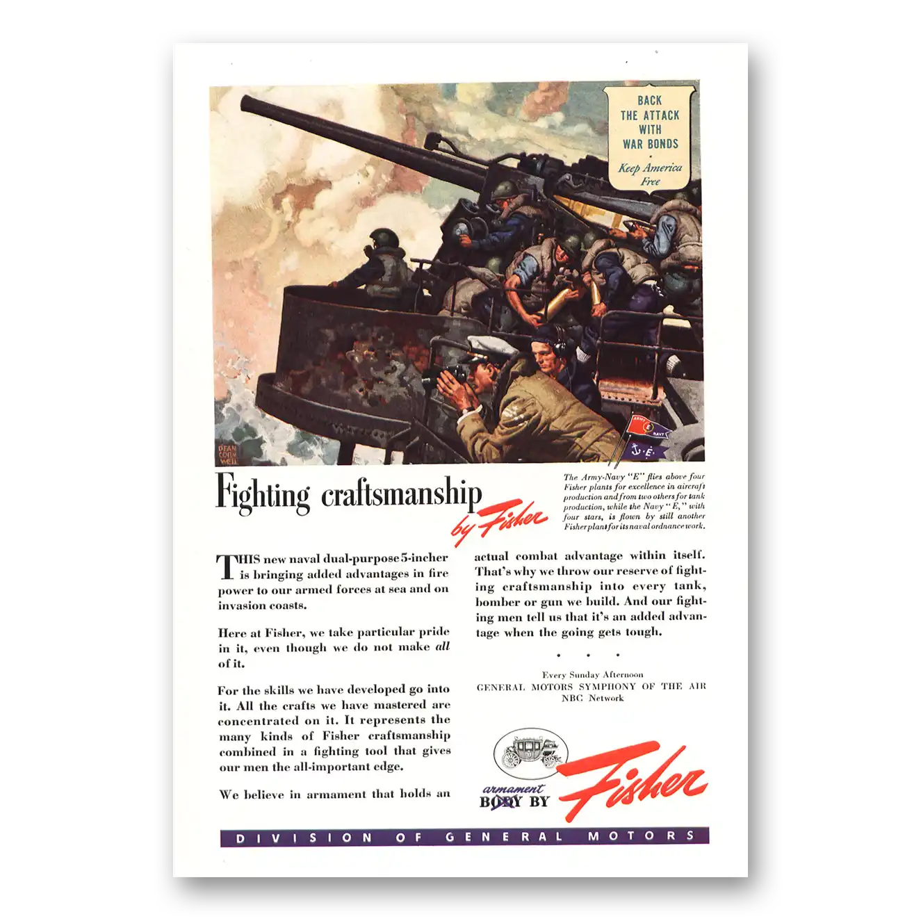 1943 Body by Fisher Fighting Craftsmanship Vintage Magazine Print Ad