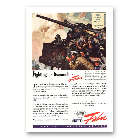 1943 Body by Fisher Fighting Craftsmanship Vintage Magazine Print Ad