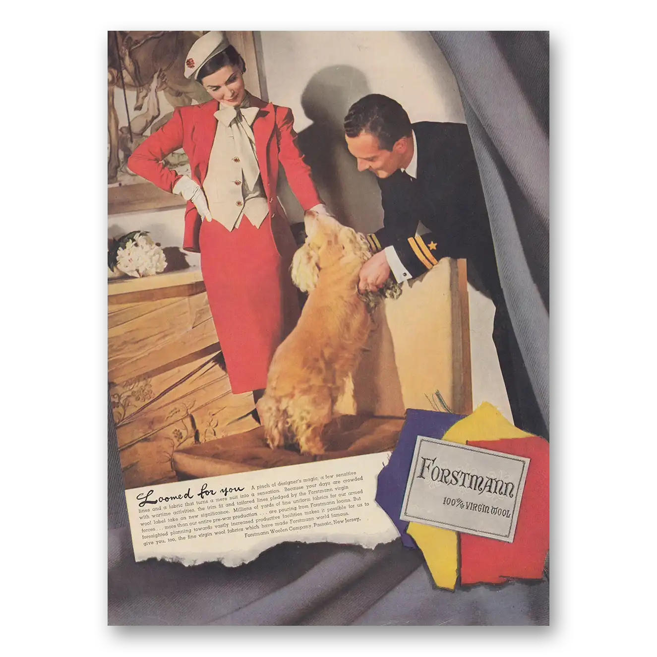 1943 Forstmann Wool Loomed for You Vintage Magazine Print Ad