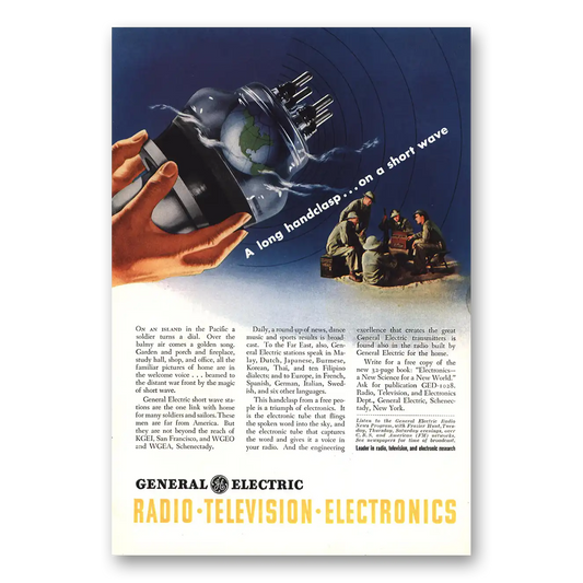 1943 General Electric Long Handclasp on a Short Wave Vintage Magazine Print Ad