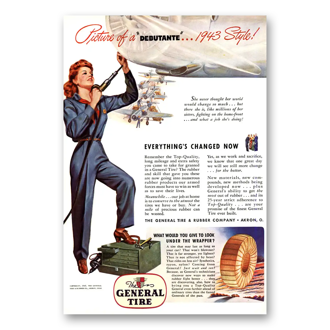 1943 General Tire Picture of Debutante Style Vintage Magazine Print Ad