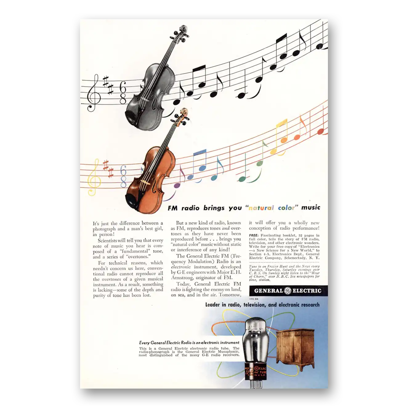 1943 General Electric Radio Brings You Natural Color Music Vintage Magazine Print Ad