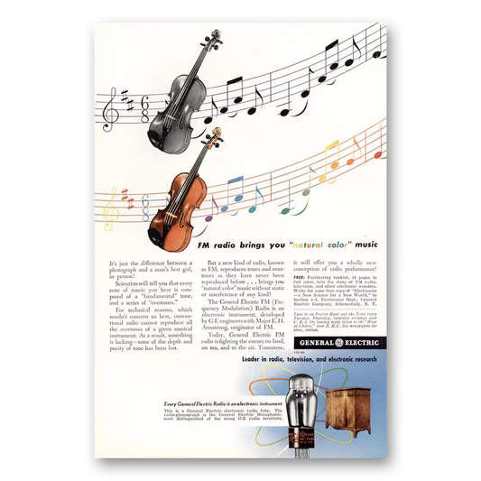 1943 General Electric Radio Brings You Natural Color Music Vintage Magazine Print Ad